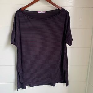 Short dolman sleeved oversized striped t-shirt